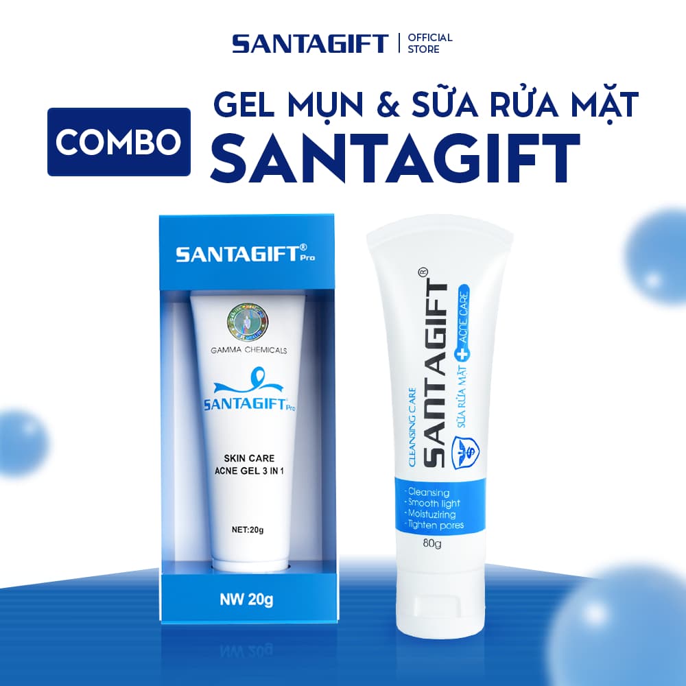 Combo Gel Mụn & Sữa Rửa Mặt Gamma Santagift Dưỡng Ẩm, Làm Sáng Da - 1SRM 1GGM
