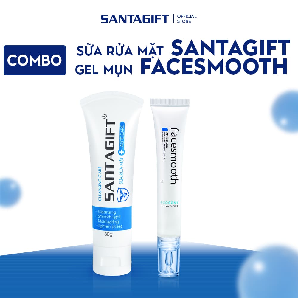 Combo Gel Mụn Facesmooth & Sữa Rửa Mặt Gamma Santagift Dưỡng Ẩm, Làm Sáng Da - 1SRM 1GKQ