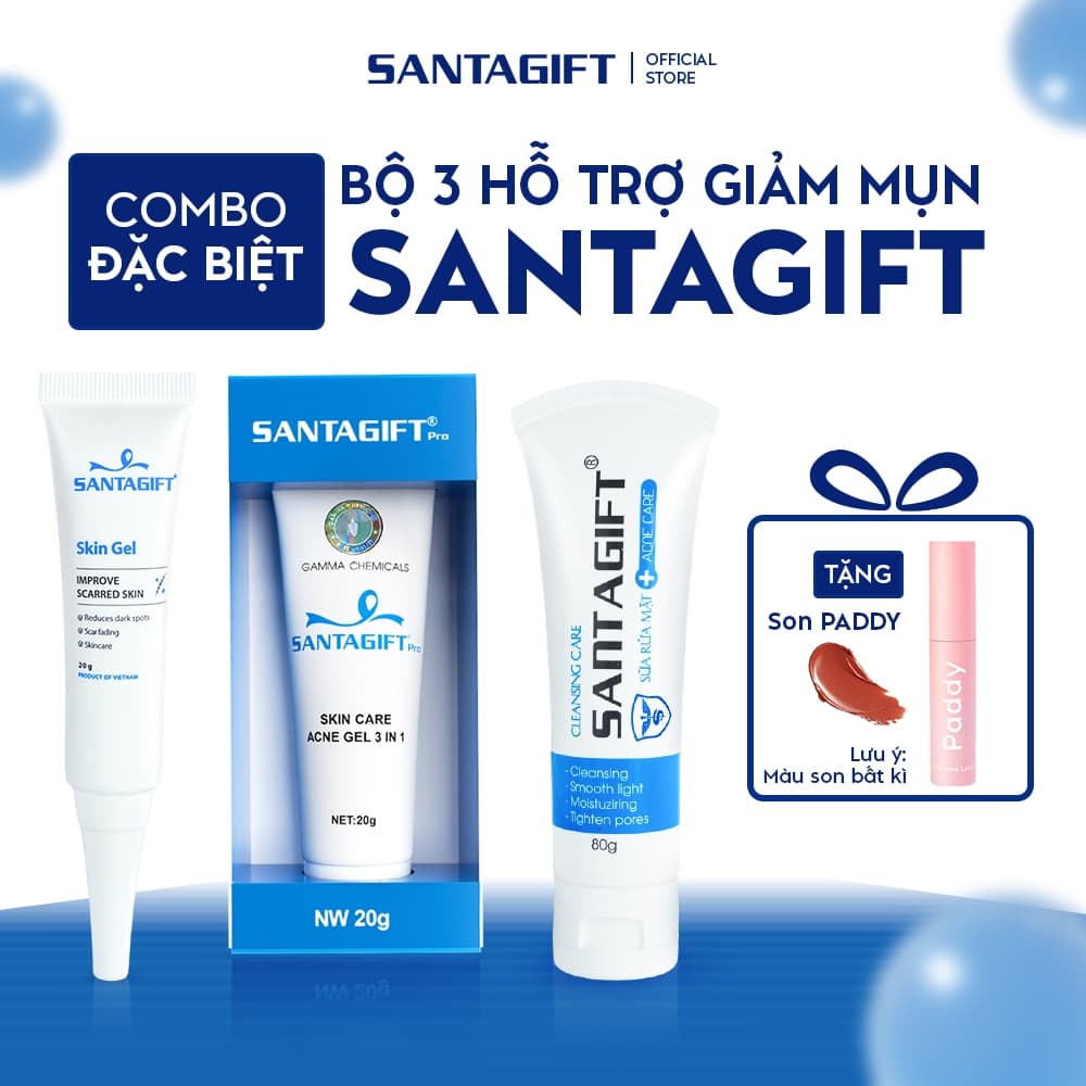 Combo Gel Mụn & Gel Thâm & Sửa Rửa Mặt Santagift Skincare Làm Đẹp Da - 1SRM 1GGM 1SGL 1SK-01